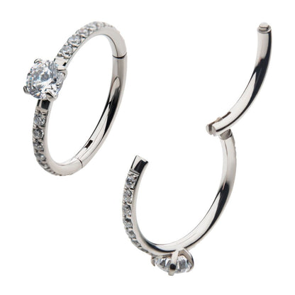 Titanium with Centerpiece Prong Set Round Clear CZ Eternity Side Facing Hinged Segment Clicker