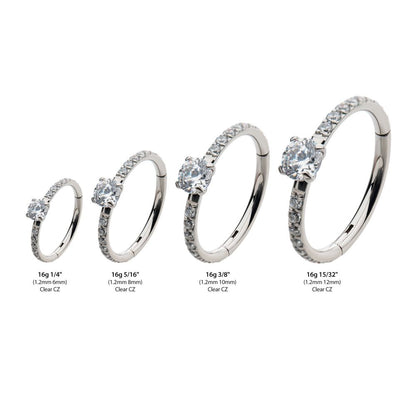 Titanium with Centerpiece Prong Set Round Clear CZ Eternity Side Facing Hinged Segment Clicker
