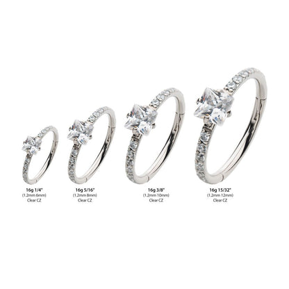 Titanium with Centerpiece Prong Set Square Clear CZ Eternity Side Facing Hinged Segment Clicker