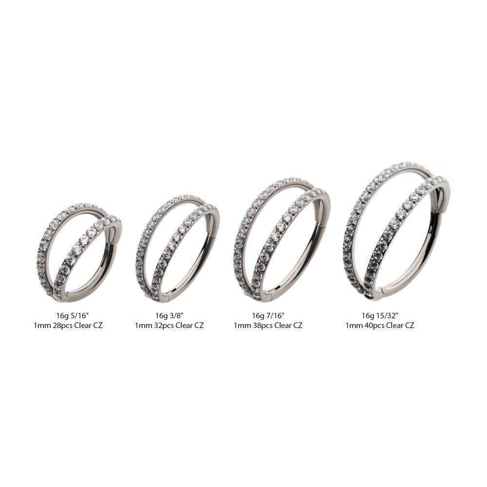 Titanium Double Hoop with CNC Set 1mm Eternity Gem Side Facing Hinged Segment Clicker
