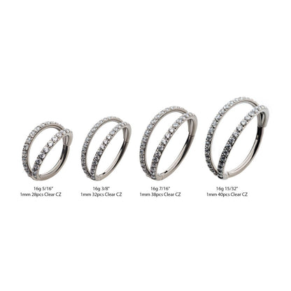 Titanium Double Hoop with CNC Set 1mm Eternity Gem Side Facing Hinged Segment Clicker