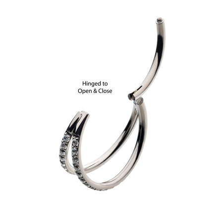 Titanium Double Hoop with CNC Set 1mm Eternity Gem Side Facing Hinged Segment Clicker