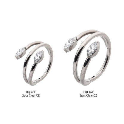 Titanium Double Ended Twist Side Facing Hinged Segment Clicker with Marquise CZ