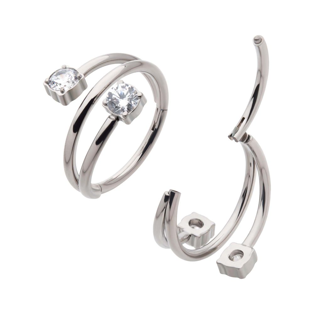 Titanium Double Ended Twist Side Facing Hinged Segment Clicker with Round CZ 