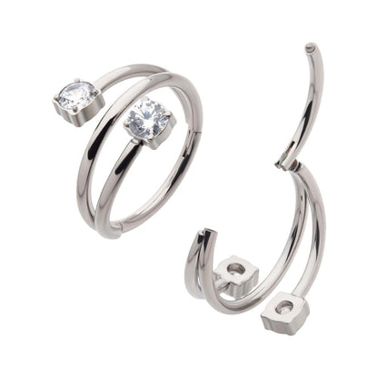 Titanium Double Ended Twist Side Facing Hinged Segment Clicker with Round CZ 