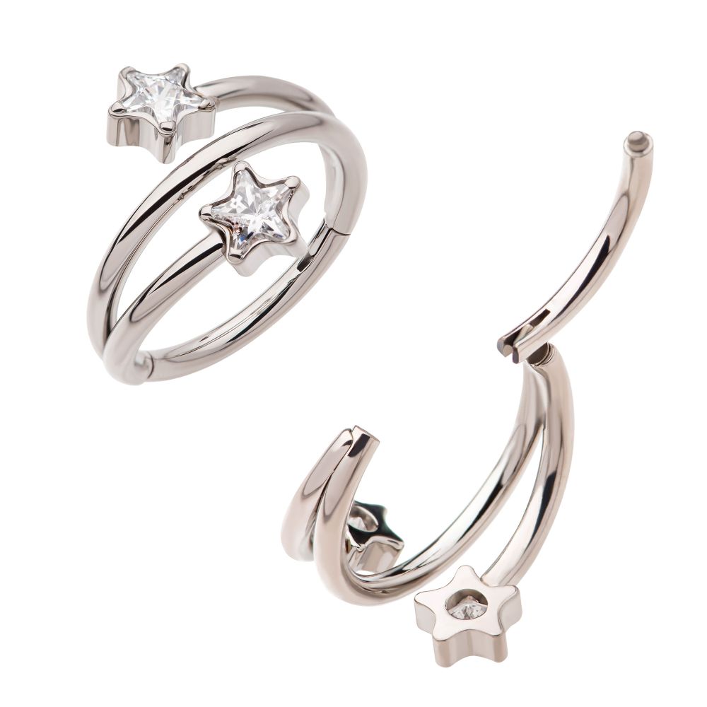 Titanium Double Ended Twist Side Facing Hinged Segment Clicker with Star CZ