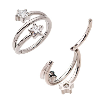 Titanium Double Ended Twist Side Facing Hinged Segment Clicker with Star CZ