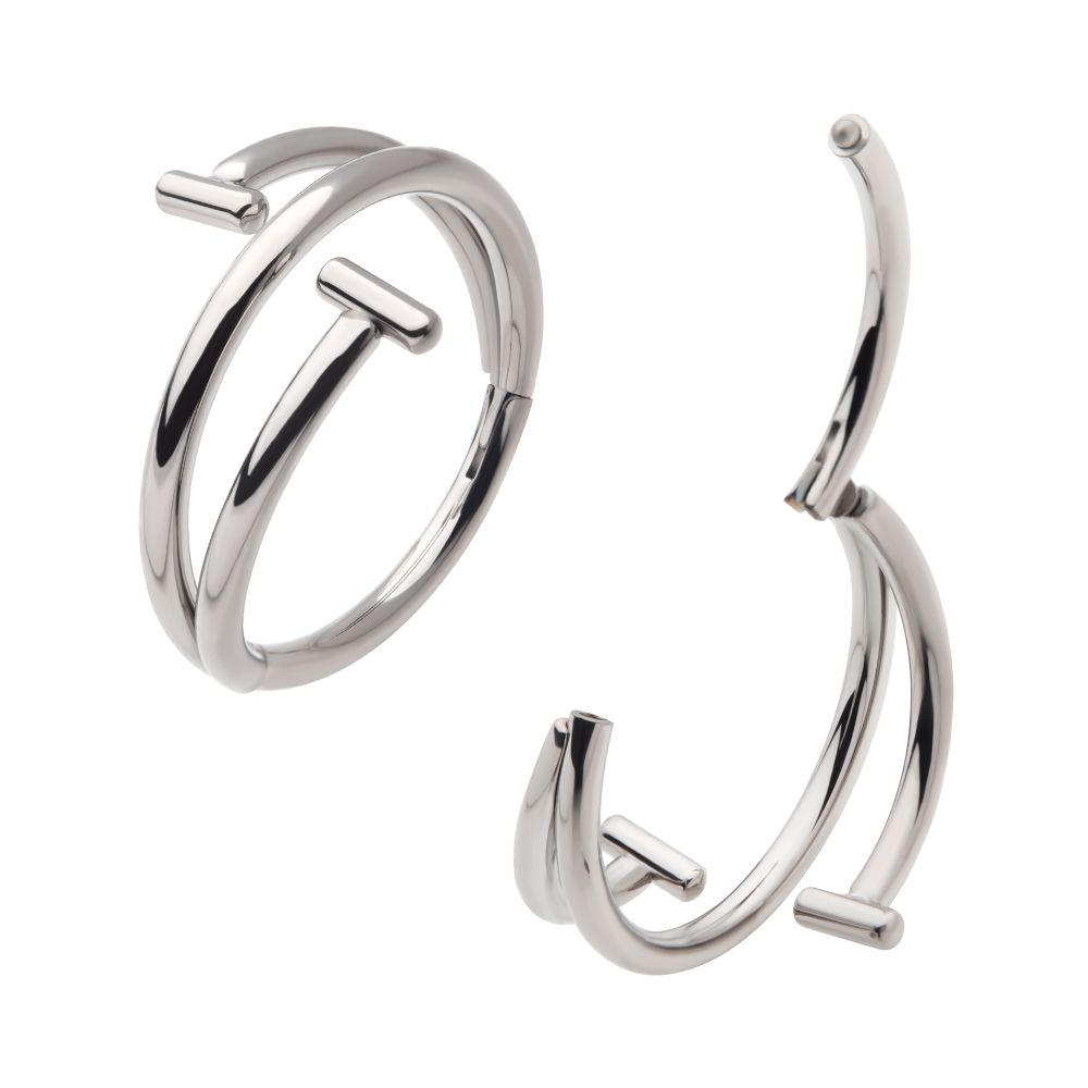 Titanium Double Ended Twist Side Facing Hinged Segment Clicker with T-Bar