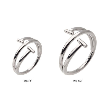 Titanium Double Ended Twist Side Facing Hinged Segment Clicker with T-Bar