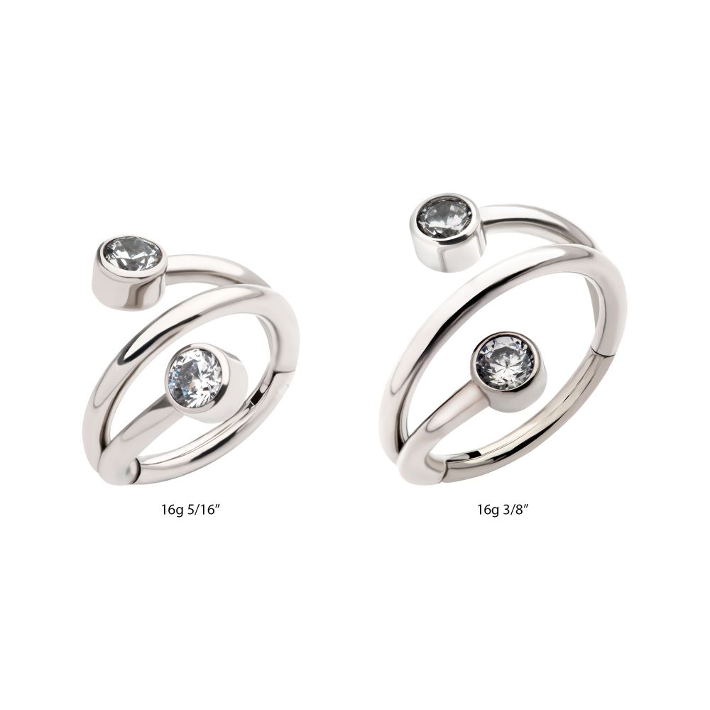 Titanium Double Ended Twist Side Facing Hinged Segment Clicker with Bezel Set Clear CZ