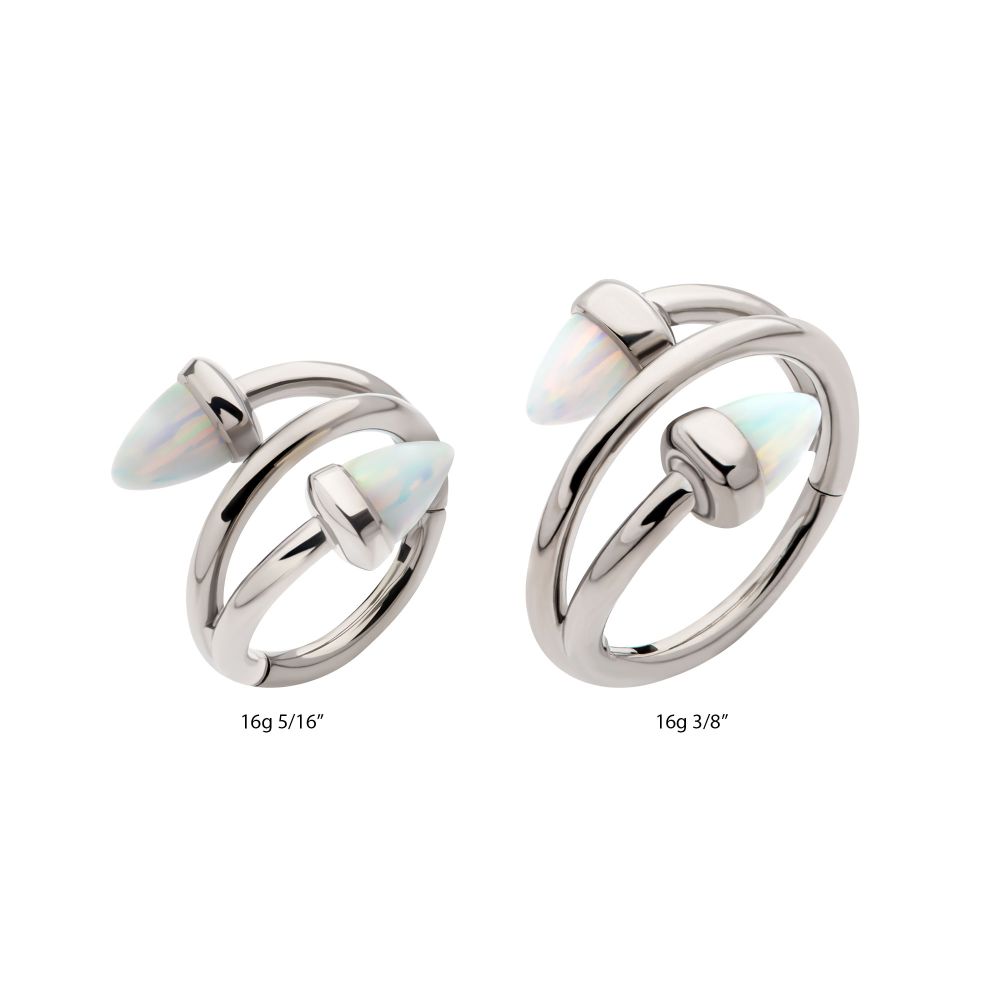 Titanium Double Ended Twist Side Facing Hinged Segment Clicker with Spike White Opal