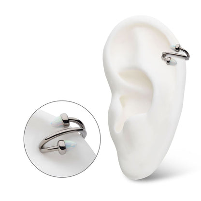 Titanium Double Ended Twist Side Facing Hinged Segment Clicker with Spike White Opal