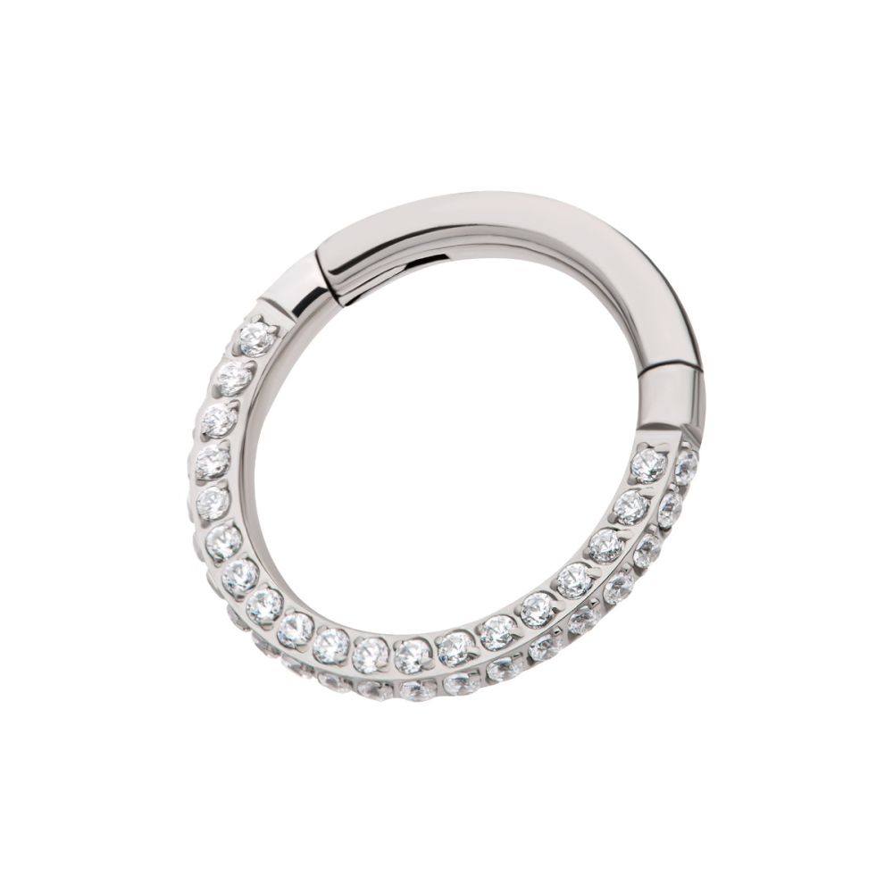 Titanium 3-Row Pave Set 0.8mm Round Gem Hinged Segment Clicker