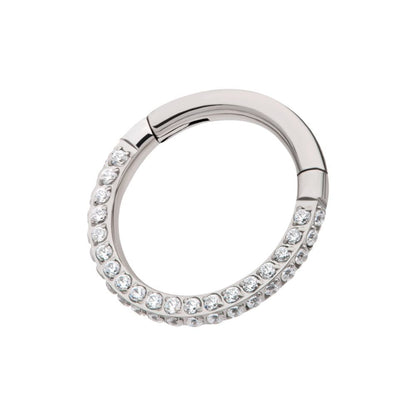 Titanium 3-Row Pave Set 0.8mm Round Gem Hinged Segment Clicker