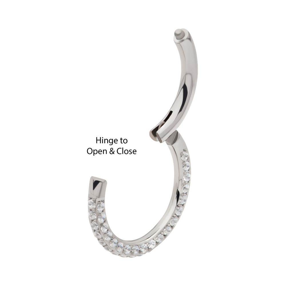 Titanium 3-Row Pave Set 0.8mm Round Gem Hinged Segment Clicker