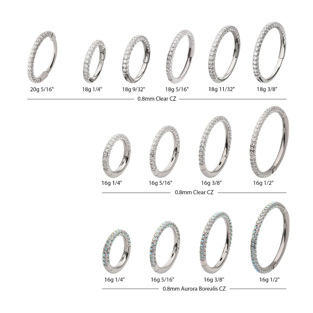 Titanium 3-Row Pave Set 0.8mm Round Gem Hinged Segment Clicker