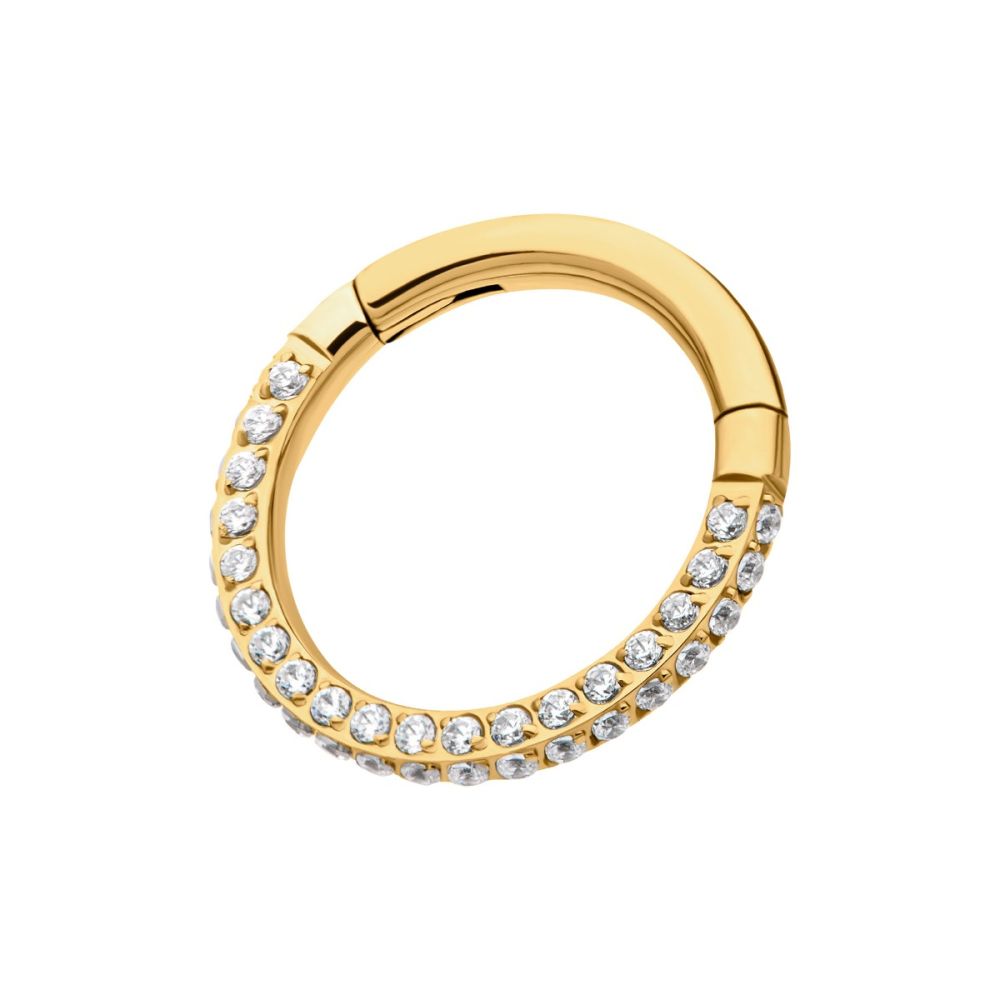 24Kt Gold PVD Titanium 3-Row Pave Set 0.8mm Round Gem Hinged Segment Clicker