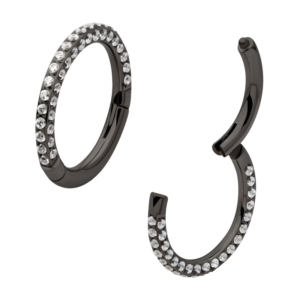 Black PVD Titanium 3 Row Pave Set 0.8mm Round Gem Hinged Segment Clicker