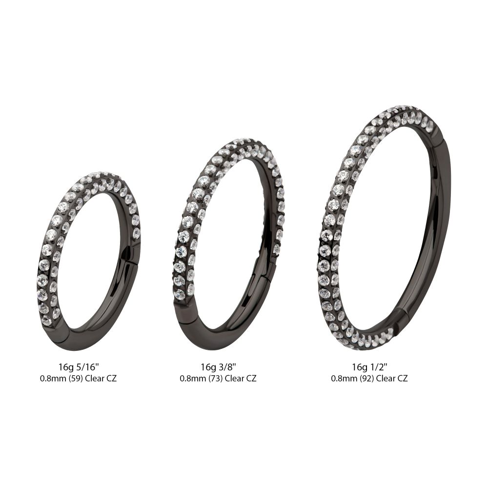 Black PVD Titanium 3 Row Pave Set 0.8mm Round Gem Hinged Segment Clicker