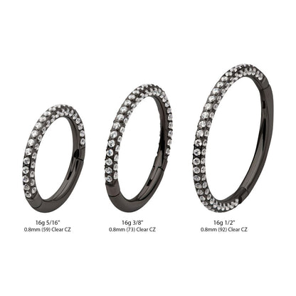 Black PVD Titanium 3 Row Pave Set 0.8mm Round Gem Hinged Segment Clicker