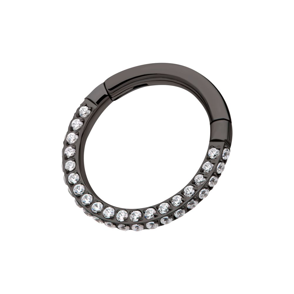 Black PVD Titanium 3 Row Pave Set 0.8mm Round Gem Hinged Segment Clicker