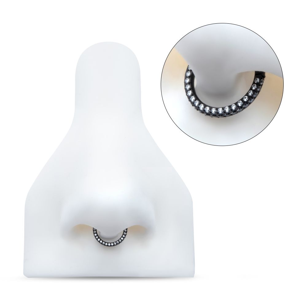 Black PVD Titanium 3 Row Pave Set 0.8mm Round Gem Hinged Segment Clicker