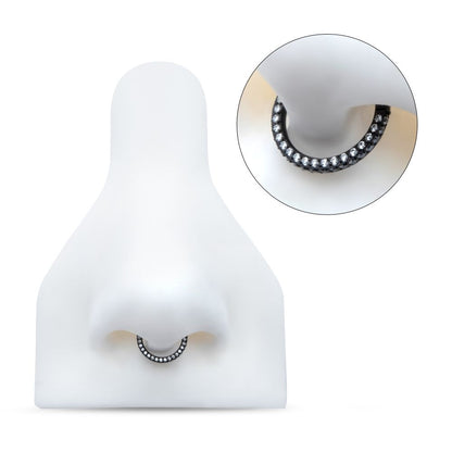 Black PVD Titanium 3 Row Pave Set 0.8mm Round Gem Hinged Segment Clicker