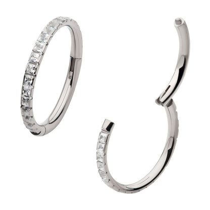 Titanium with Square 1mm Full Clear CZ Side Facing Hinged Segment Clicker
