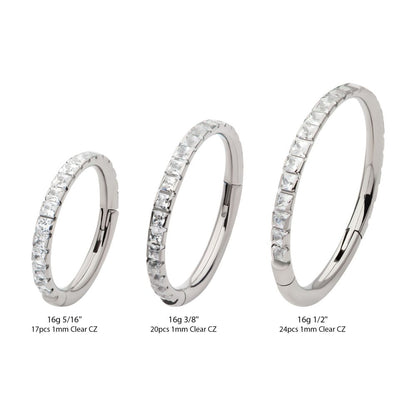 Titanium with Square 1mm Full Clear CZ Side Facing Hinged Segment Clicker