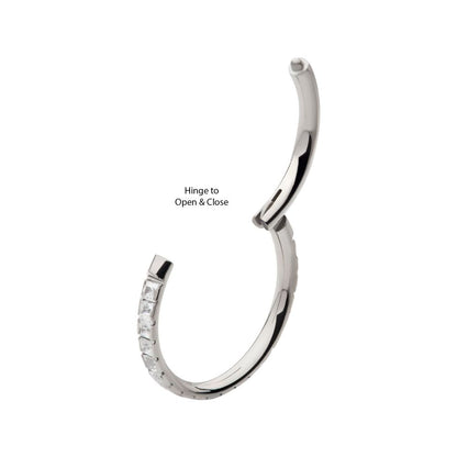 Titanium with Square 1mm Full Clear CZ Side Facing Hinged Segment Clicker