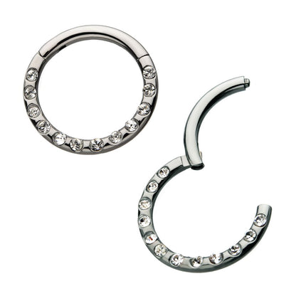 Titanium Bezeled 12 Swarovski Crystal Set On Hinged Segment Clicker