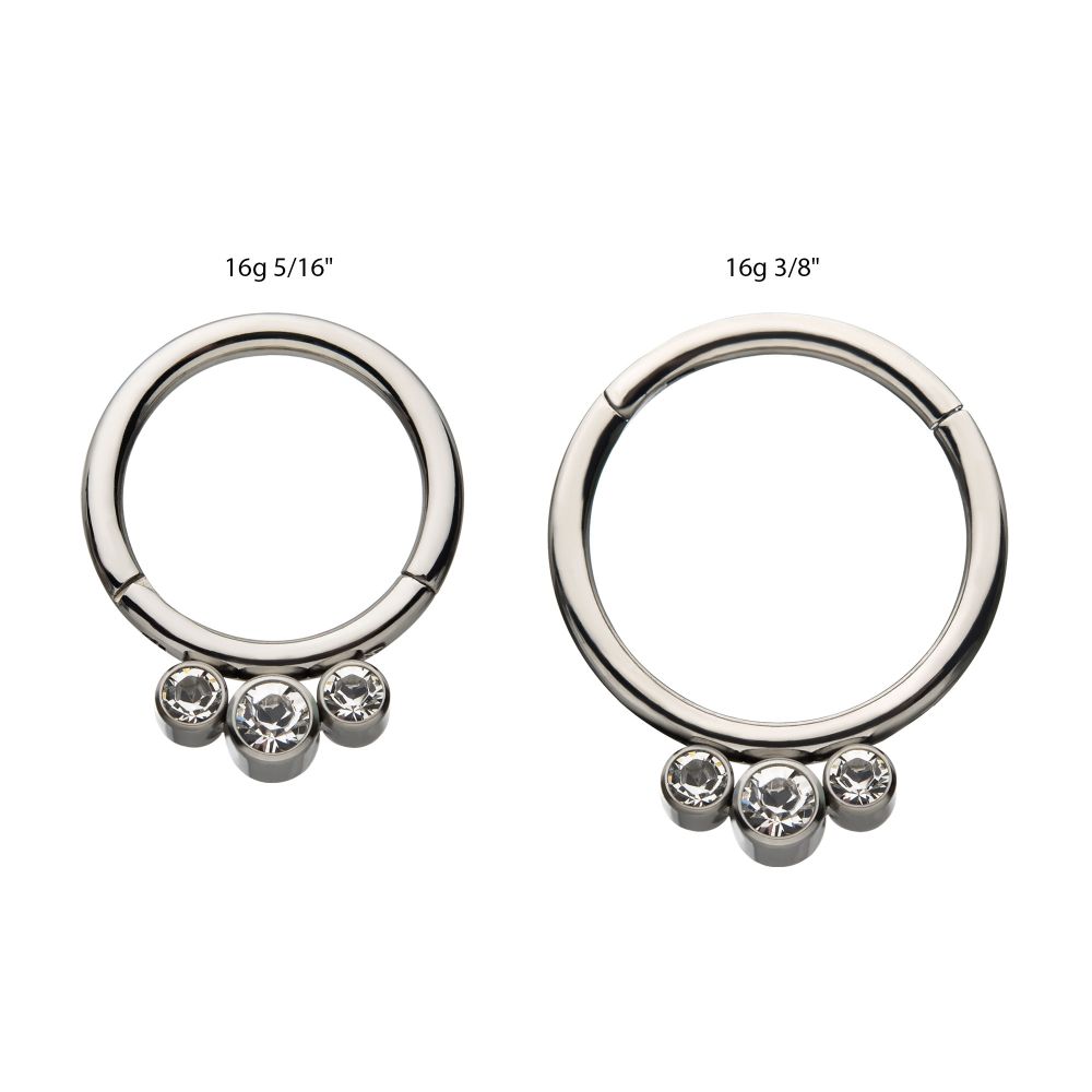 Titanium Petite 3 Bezel Set Swarovski Crystal Set On Hinged Segment Clicker