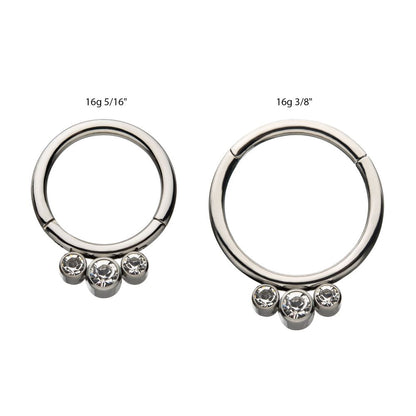 Titanium Petite 3 Bezel Set Swarovski Crystal Set On Hinged Segment Clicker