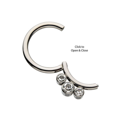 Titanium Petite 3 Bezel Set Swarovski Crystal Set On Hinged Segment Clicker