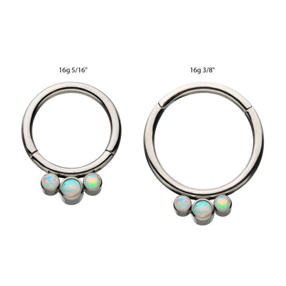 Titanium Petite 3 Bezel Set White Opal Stones Set On  Hinged Segment Clicker