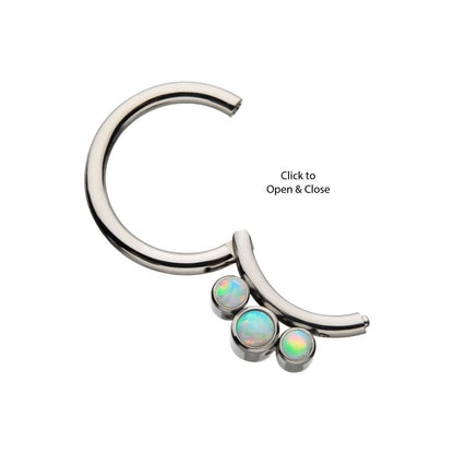 Titanium Petite 3 Bezel Set White Opal Stones Set On  Hinged Segment Clicker