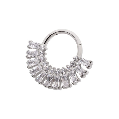 Titanium Prong Set Baguette & Round Gem Cluster Fan Front Facing Hinged Segment Clickers