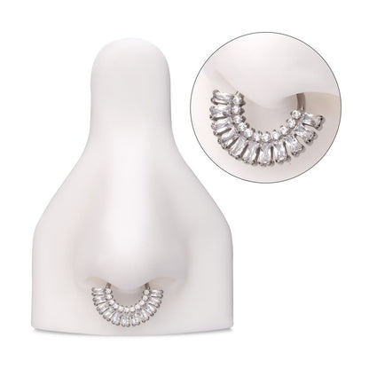 Titanium Prong Set Baguette & Round Gem Cluster Fan Front Facing Hinged Segment Clickers