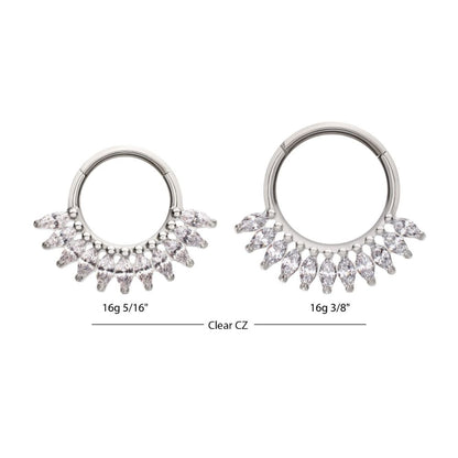 Titanium Prong Set Marquise Gem Cluster Fan Front Facing Hinged Segment Clicker