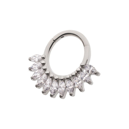 Titanium Prong Set Marquise Gem Cluster Fan Front Facing Hinged Segment Clicker