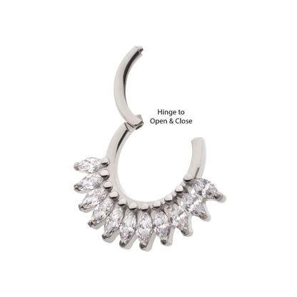 Titanium Prong Set Marquise Gem Cluster Fan Front Facing Hinged Segment Clicker