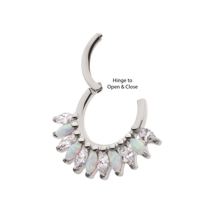 Titanium Prong Set Marquise Gem & Opal Cluster Fan Front Facing Hinged Segment Clicker