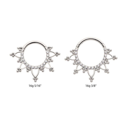 Titanium Pave Set Round CZ with Tri Beads Front Facing Hinged Segment Clicker