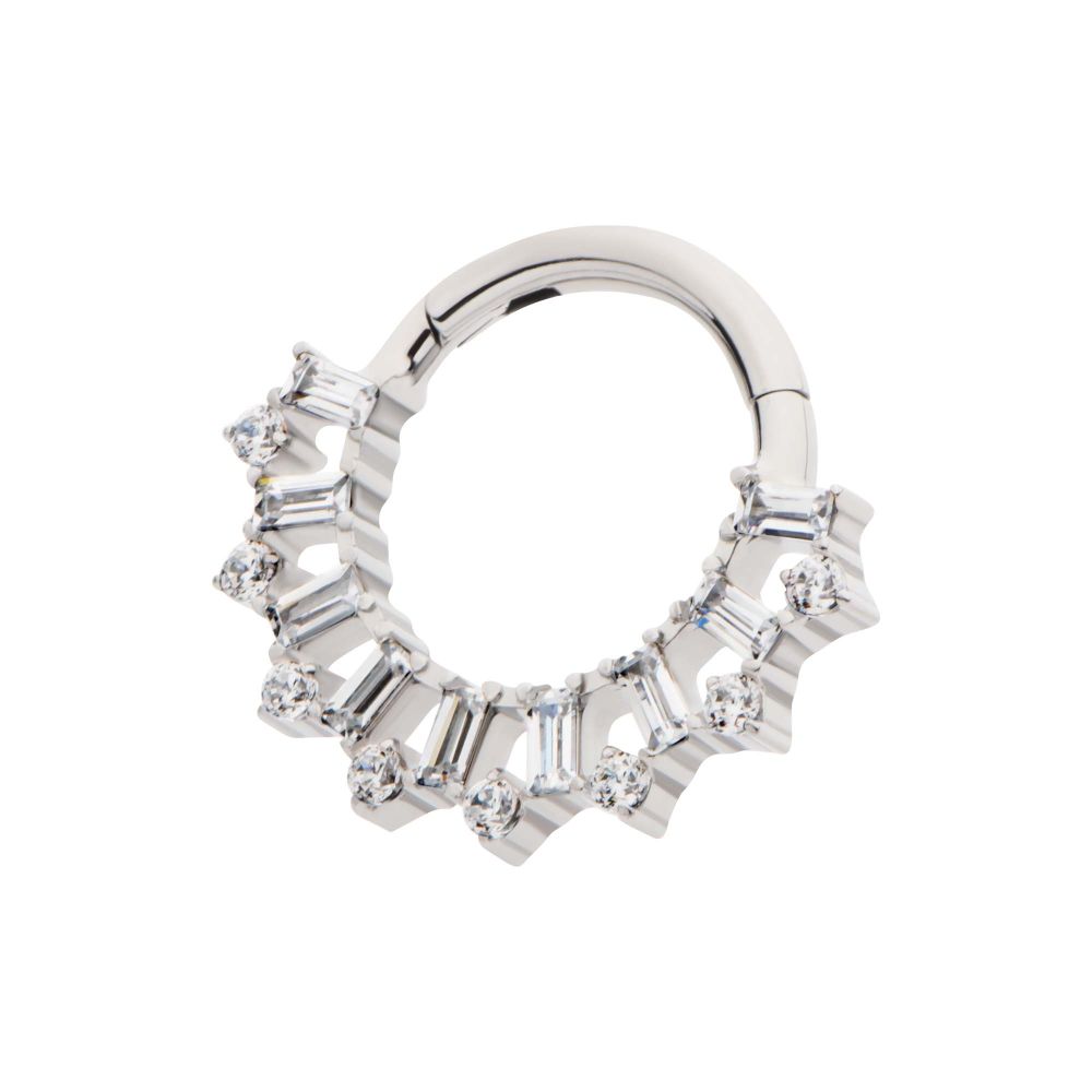 Titanium Clustered Prong Set Round & Baguette CZ Front Facing Hinged Segment Clicker