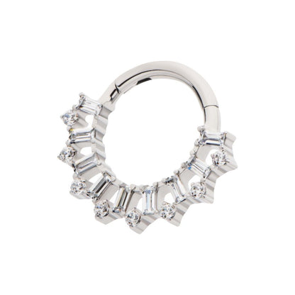 Titanium Clustered Prong Set Round & Baguette CZ Front Facing Hinged Segment Clicker