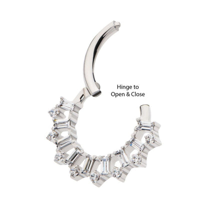 Titanium Clustered Prong Set Round & Baguette CZ Front Facing Hinged Segment Clicker