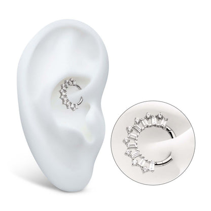 Titanium Clustered Prong Set Round & Baguette CZ Front Facing Hinged Segment Clicker