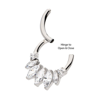 Titanium Clustered Prong Set Round & Marquise CZ Front Facing Hinged Segment Clicker