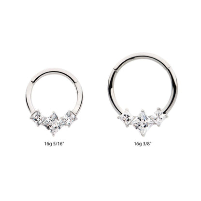 Titanium Clustered Prong Set Princess Gem Front Facing Hinged Segment Clicker