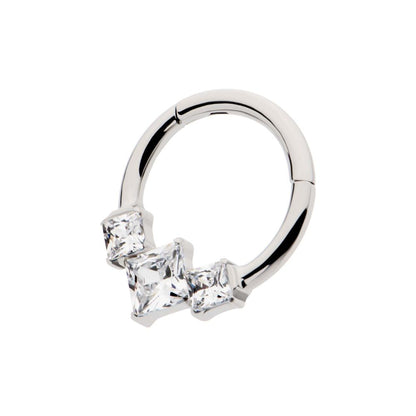 Titanium Clustered Prong Set Princess Gem Front Facing Hinged Segment Clicker
